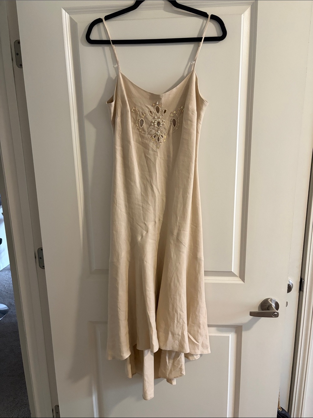 Vintage Jessica Howard Cream Beaded Asymmetrical Slip Dress